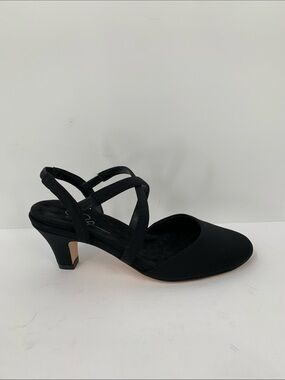 Ros Hommerson Caliente strappy pumps shoe heel criss cross fabric 7.5 WIDE 7.5W